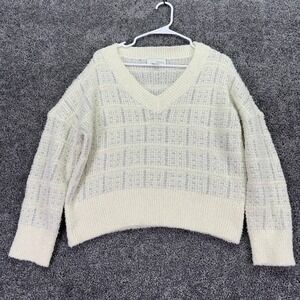 Pinch Sweater Womens Small Cream Long Sleeve Pullover V Neck Knit City Casual